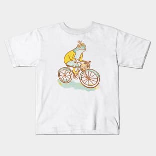 Cottagecore Frog on a Bicycle Kids T-Shirt